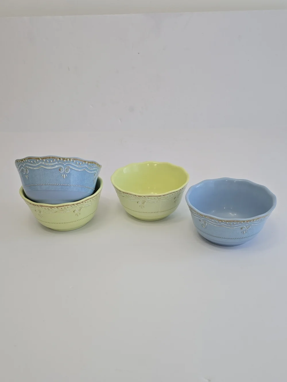 Lenox Set Of 4 French Perle Bowls Melamine Pistachio Green Ice Blue 5 5/8